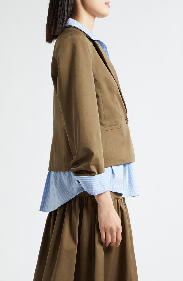 Cinq à Sept Peri Stretch Cotton Twofer Blazer, Alternate, color, Dark Olive/ Blue Stripe