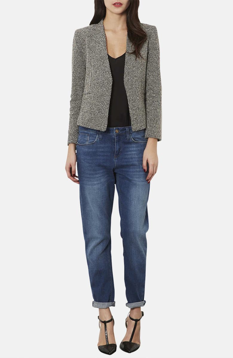 Topshop 'Bonnie' Collarless Textured Blazer, Alternate, color,