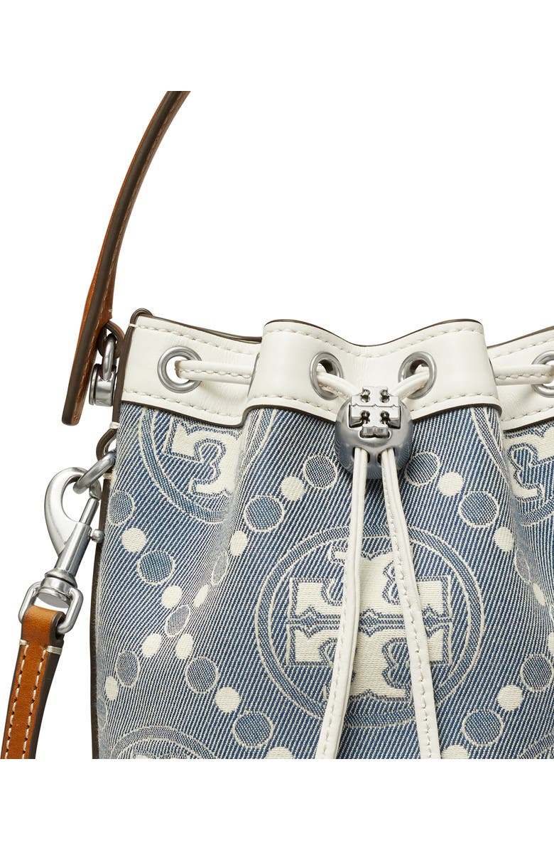Tory Burch Mini T Monogram Denim Bucket Bag, Alternate, color,