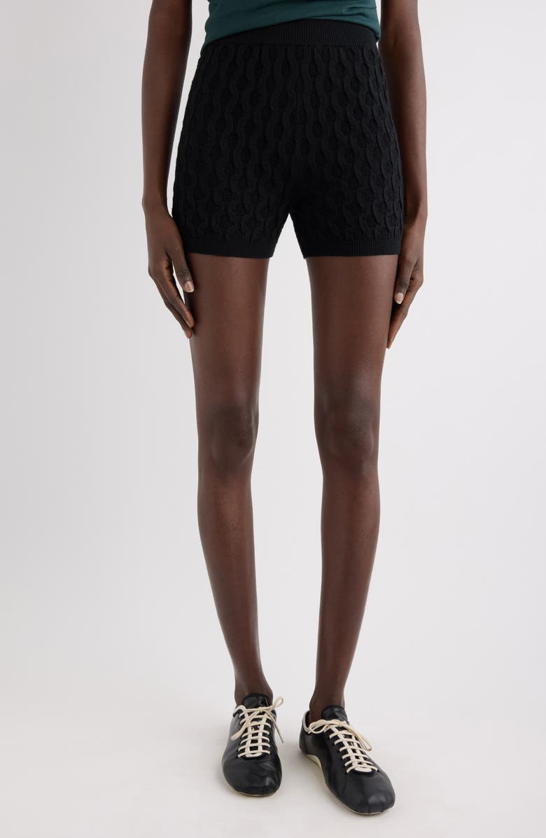 Dries Van Noten Target Merino Wool Pointelle Shorts, Main, color, Black