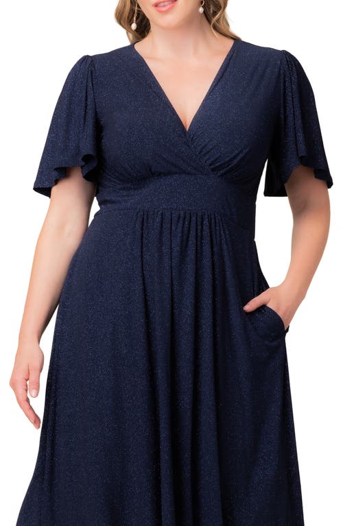 Kiyonna Crystal Cove Metallic Cocktail Dress In Blue