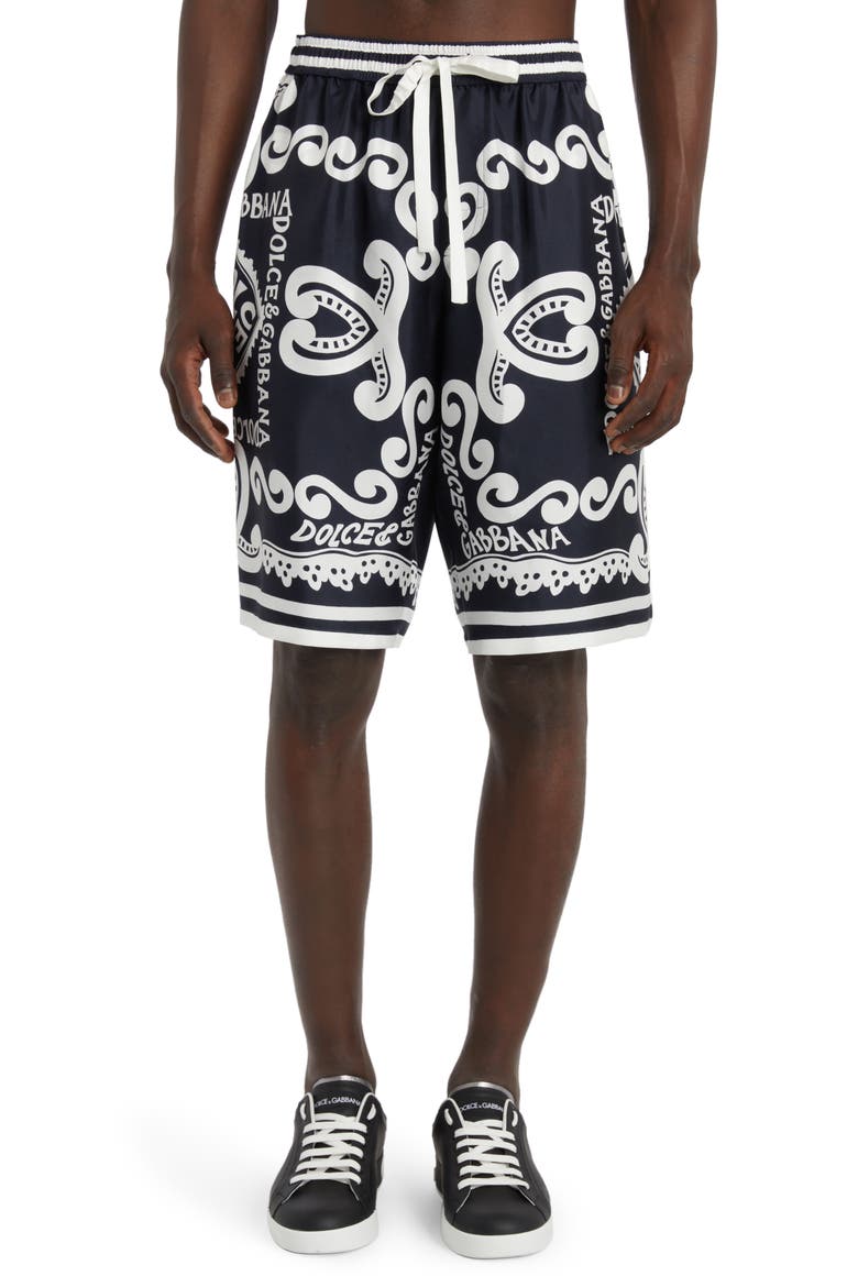 Marina Print Silk Twill Shorts, Main, color, HB4XR DG MARINA F.BLU