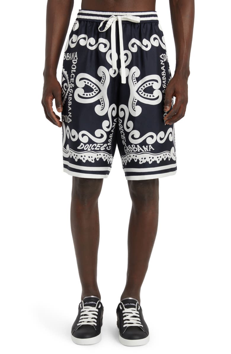 Dolce&Gabbana Marina Print Silk Twill Shorts, Main, color, 