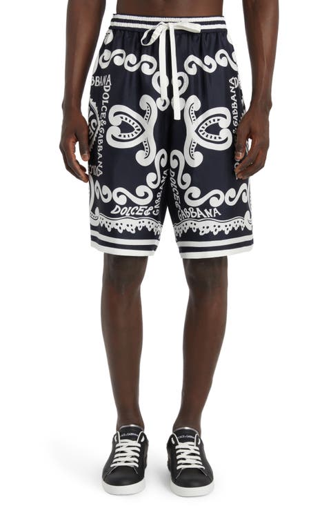 Marina Print Silk Twill Shorts