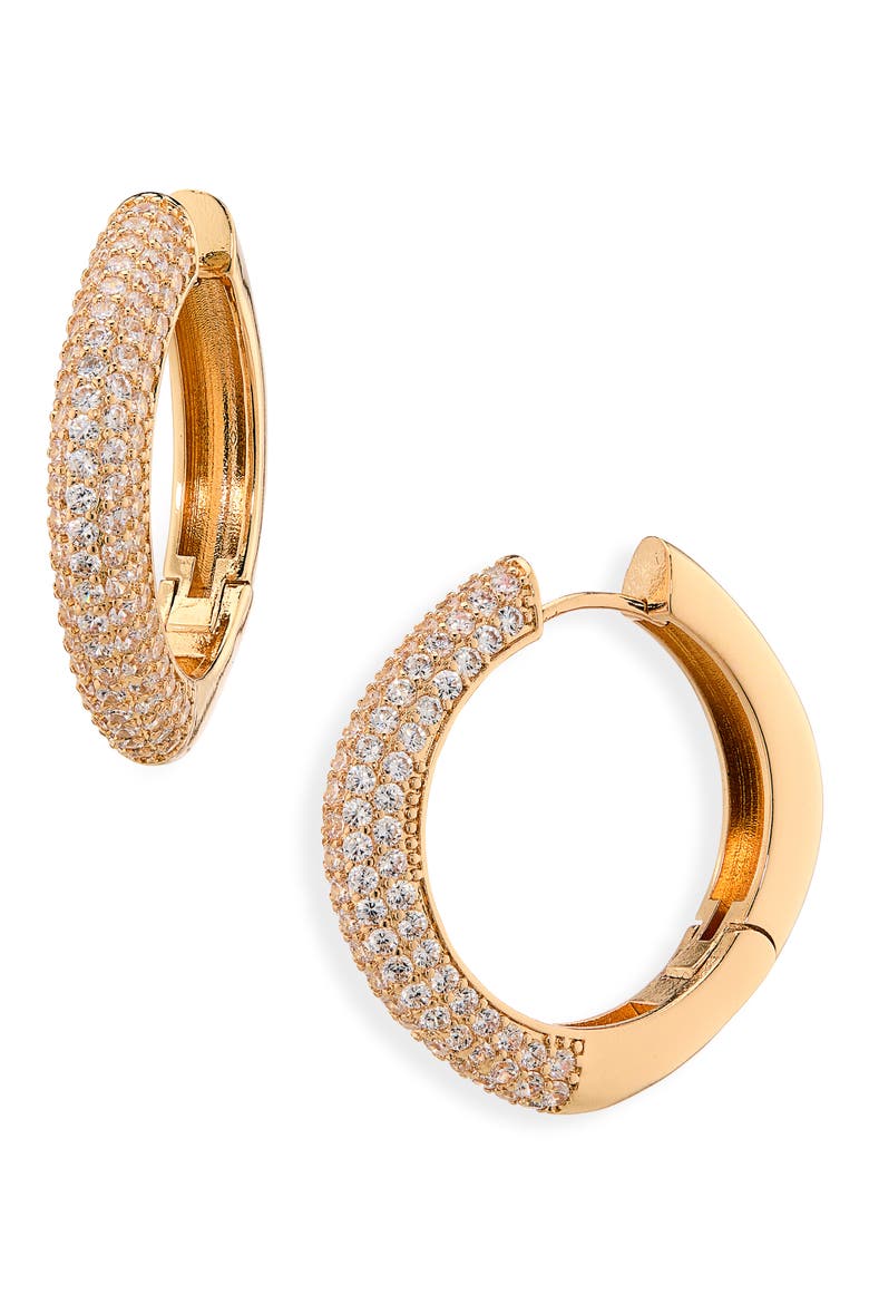 Cubic Zirconia Chunky Hoop Earrings, Main, color, GOLD/ CRYSTAL