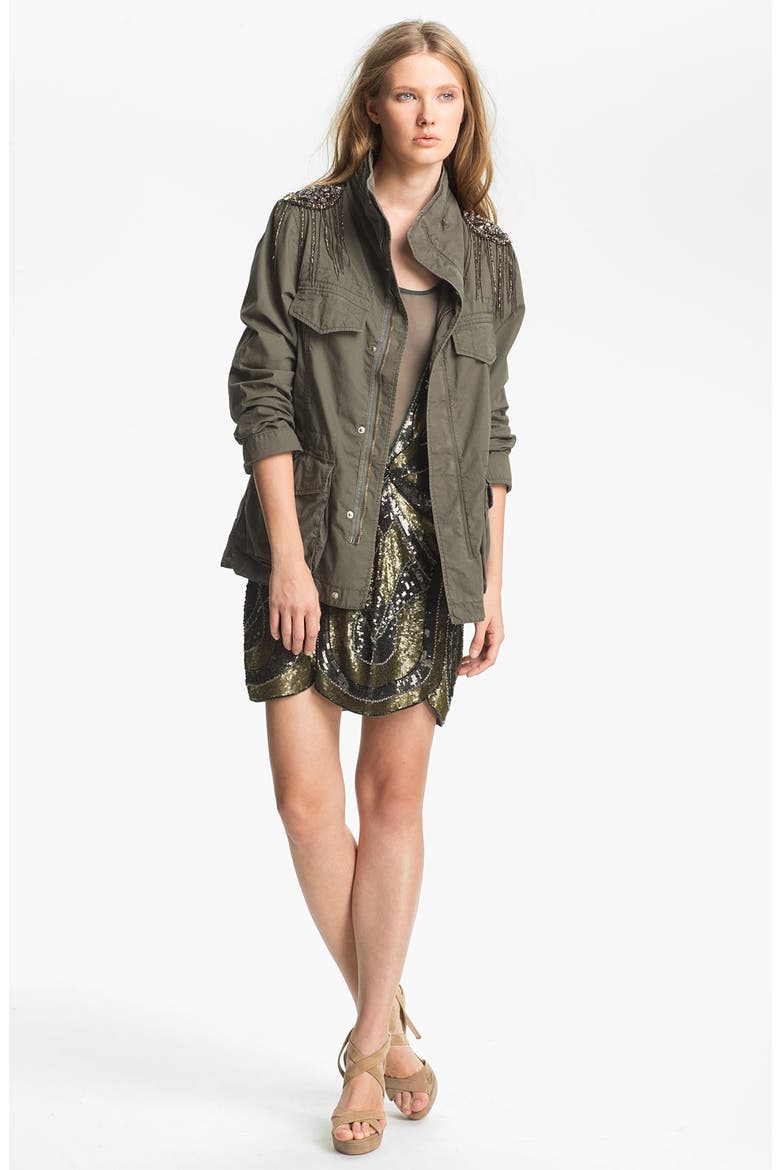 Sequin Shoulder Military Jacket, Main, color, MILITARY