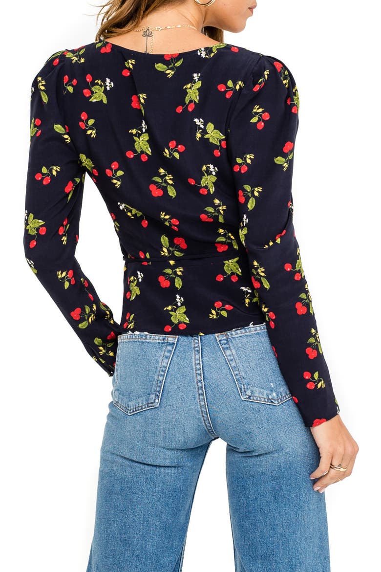 Sweetheart Wrap Front Top, Alternate, color, NAVY CHERRY PRINT