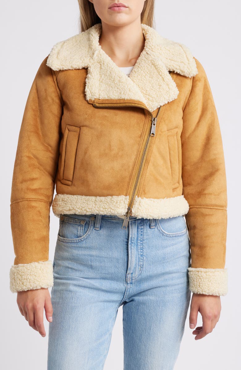 Marine Layer Faux Suede & High Pile Fleece Moto Jacket, Alternate, color, 