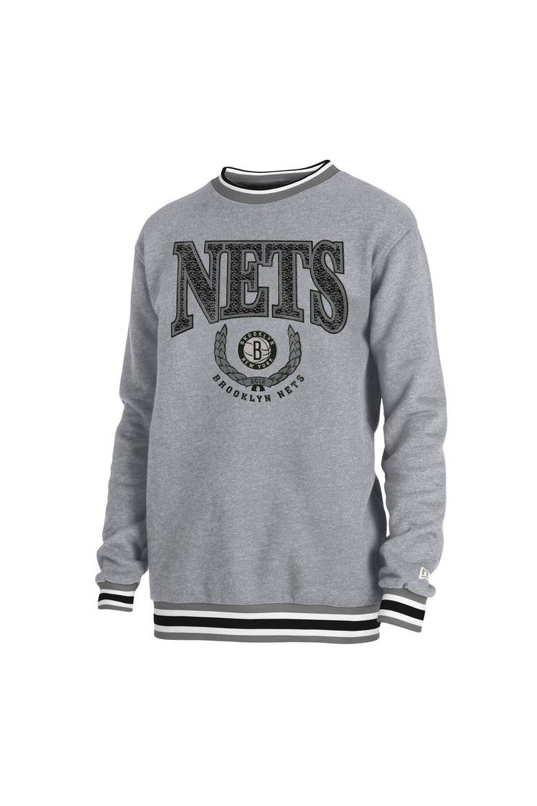 Unisex New Era Heather Gray Brooklyn Nets Vintage Throwback Crew Sweatshirt, Alternate, color, Gray