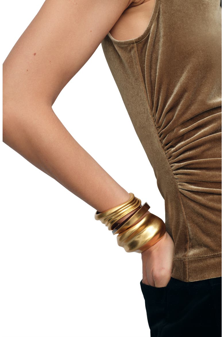 Scarlett Sleeveless Ruched Velour Top, Alternate, color, GOLD