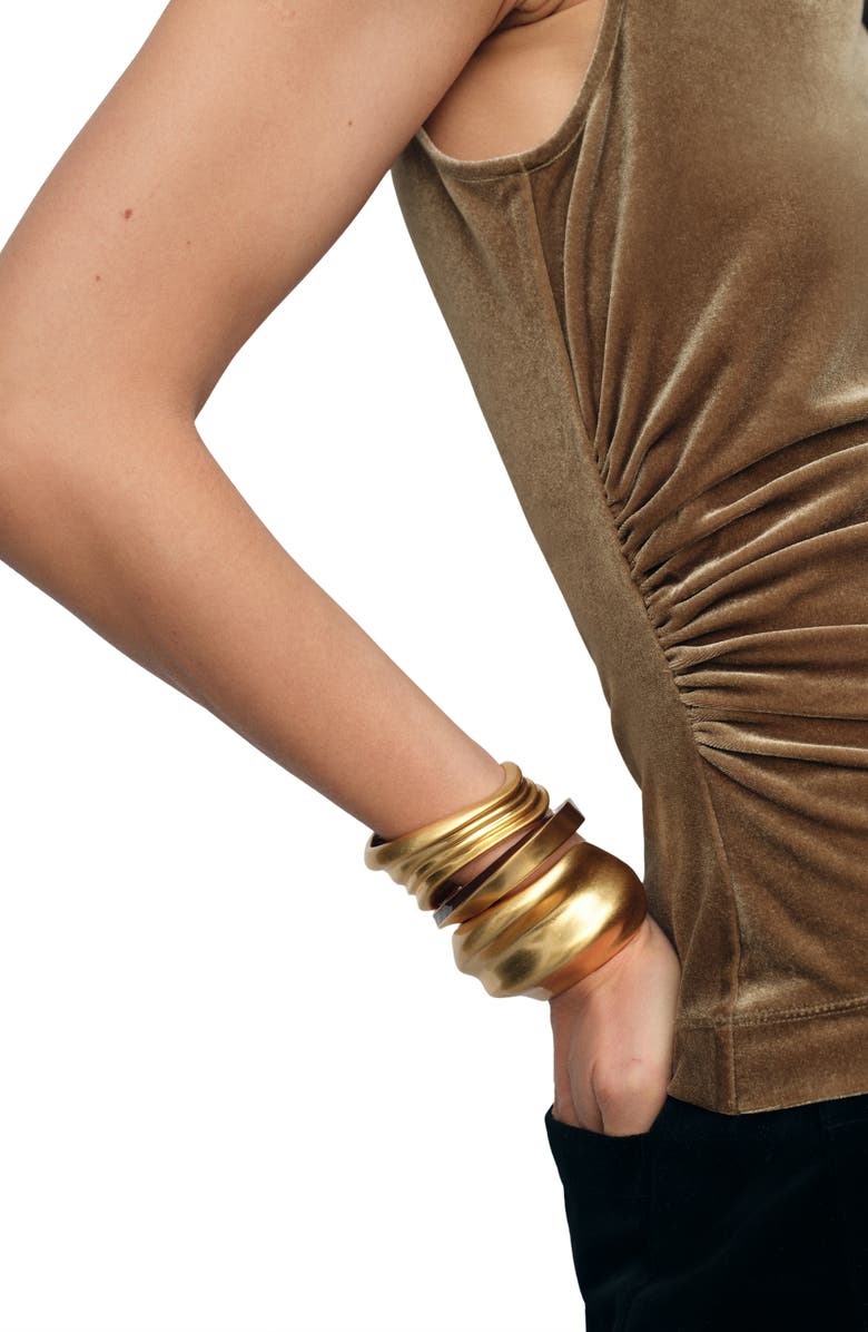 Reiss Scarlett Sleeveless Ruched Velour Top, Alternate, color, Gold