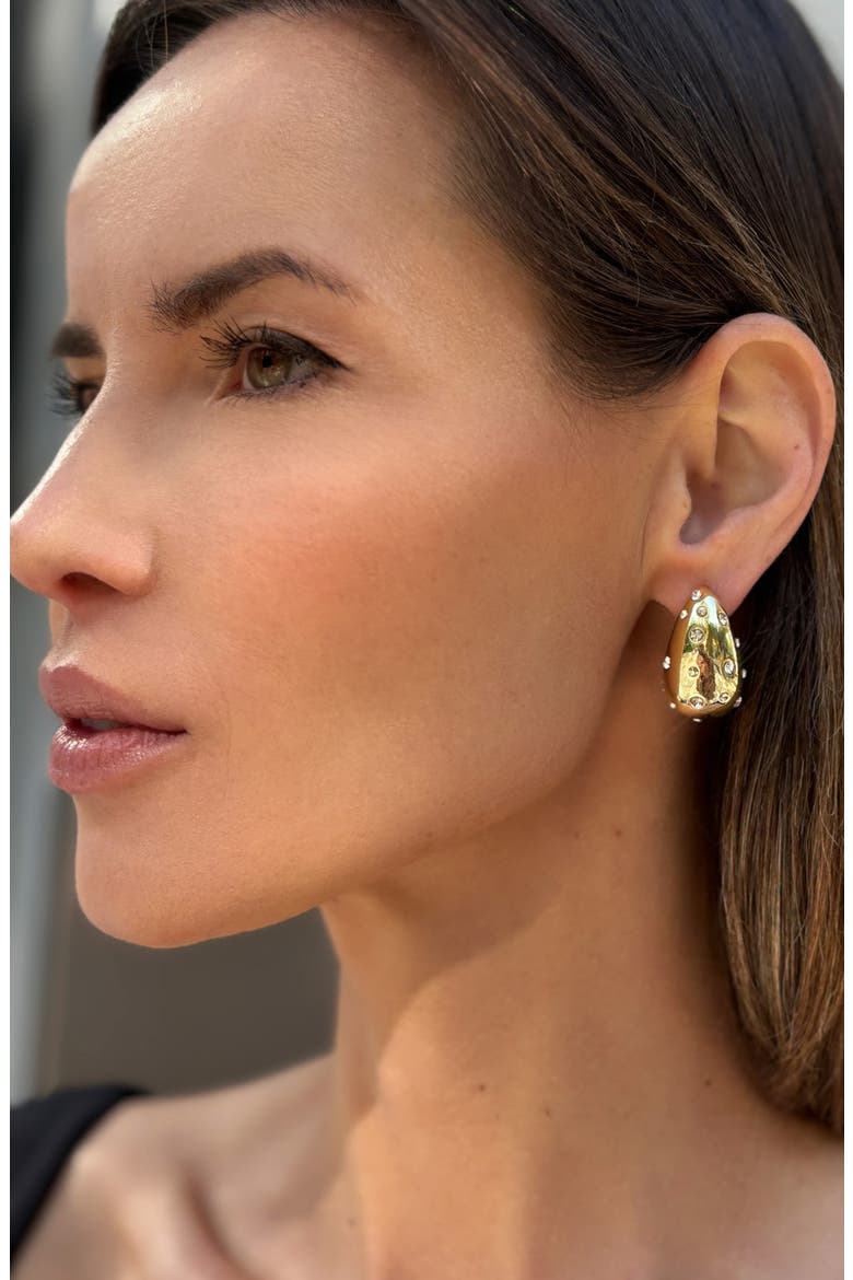 Clear Crystal Drop Earrings, Alternate, color, GOLD