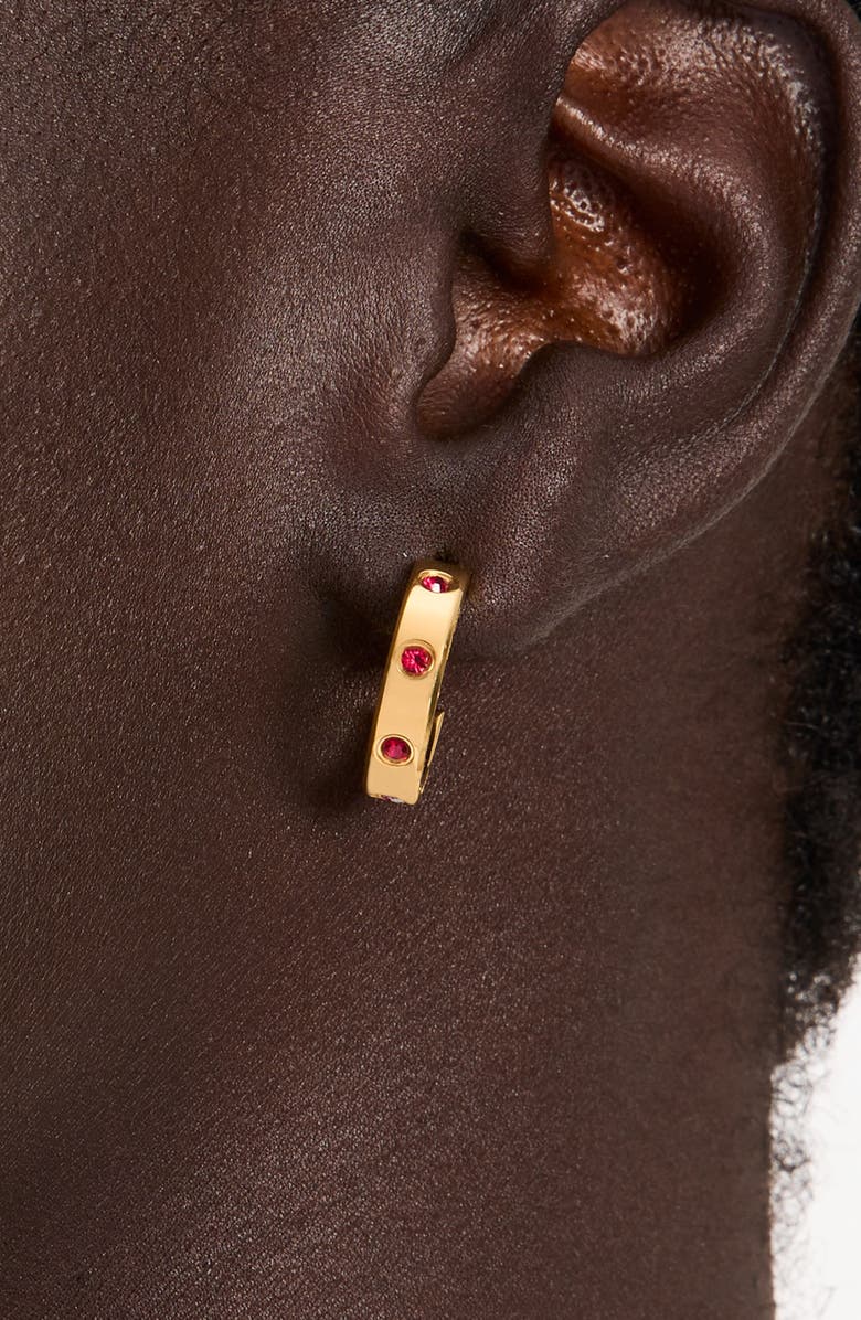 Kate Spade New York cubic zirconia huggie hoop earrings, Alternate, color, Ruby.