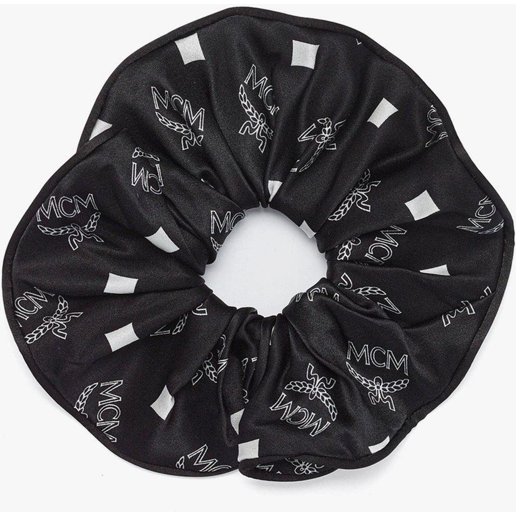 Mcm Monogram Print Silk Scrunchie In Black