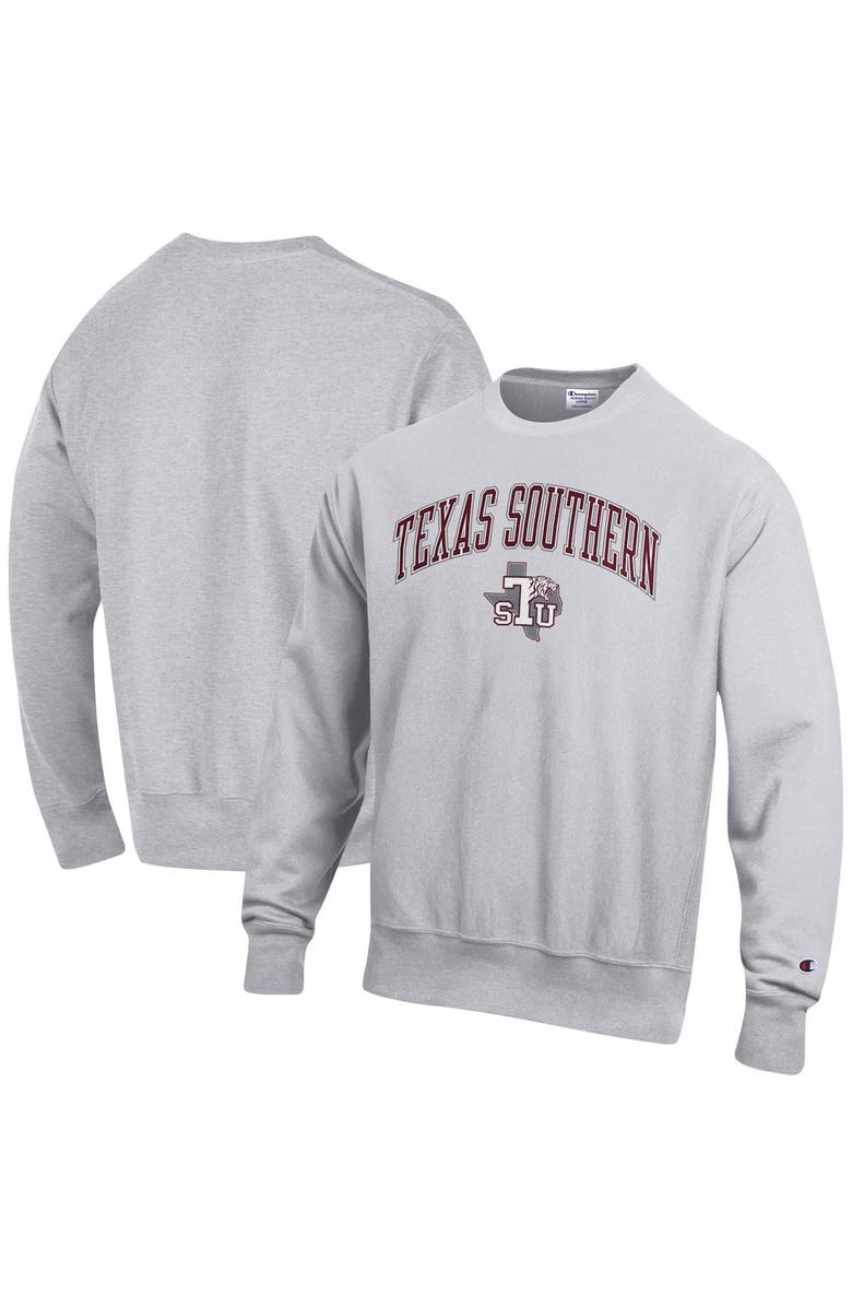 Champion Men's Champion Heathered Gray Texas Southern Tigers Arch Over Logo Reverse Weave Pullover Sweatshirt, Main, color, Heather Gray
