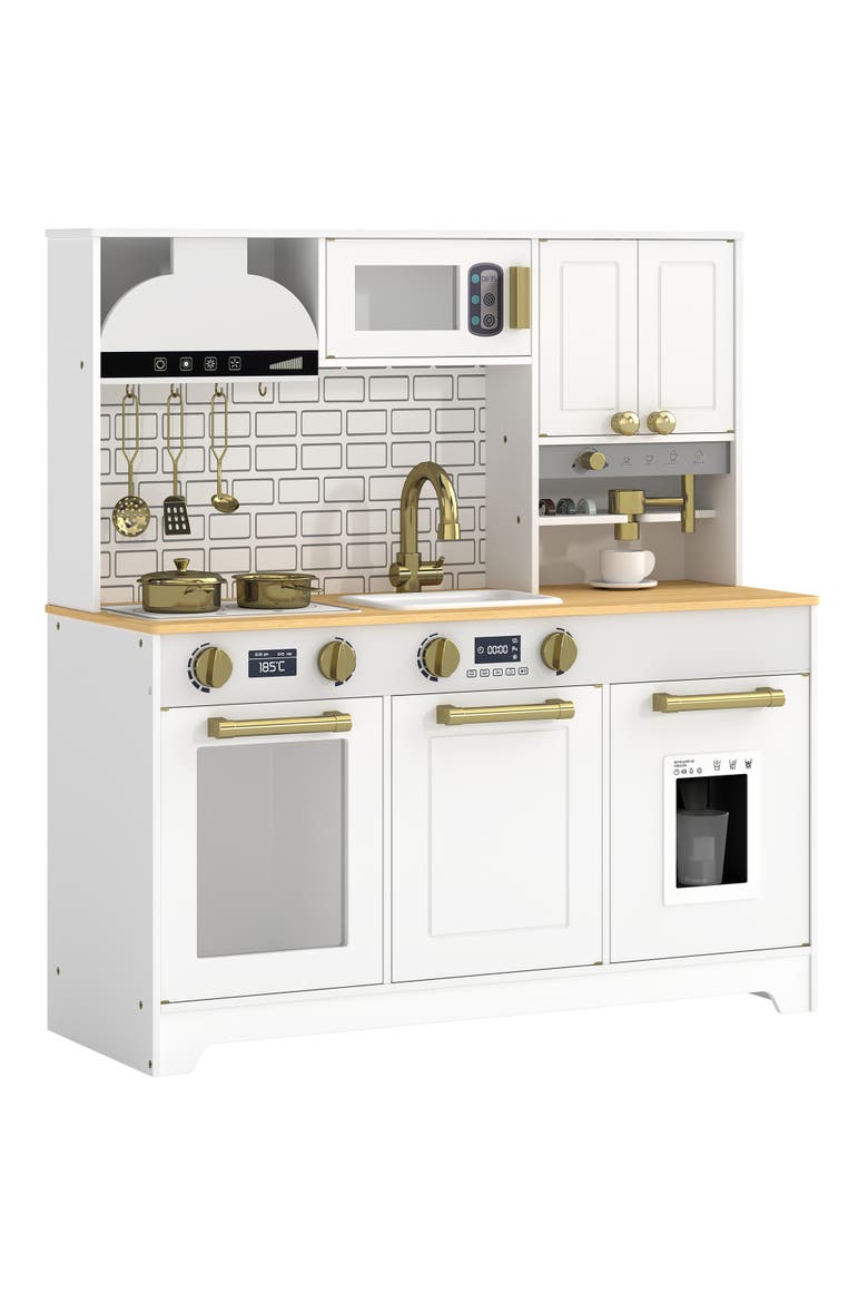 Kids Play Kitchen Set with Sink, Stove, Coffee Maker, Ice Maker, Oven, White, Main, color, White
