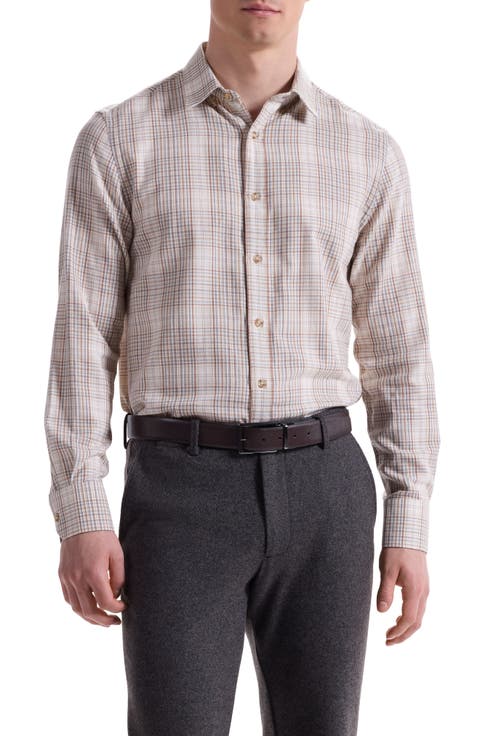 Karl Shaped Fit Plaid Cotton Button-Up Shirt