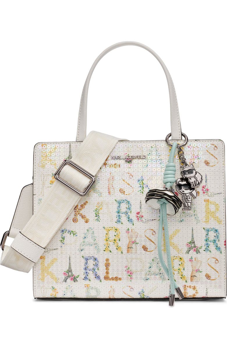 KARL LAGERFELD PARIS Maybelle Sequin KL Satchel, Main, color, Black Multi