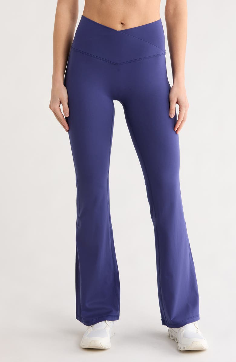 YOGALICIOUS Sophia Crossover Flare Leggings, Main, color, Blue Ribbon
