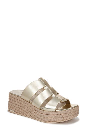 Franco Sarto Tevin Platform Wedge Sandal In Platino Gold