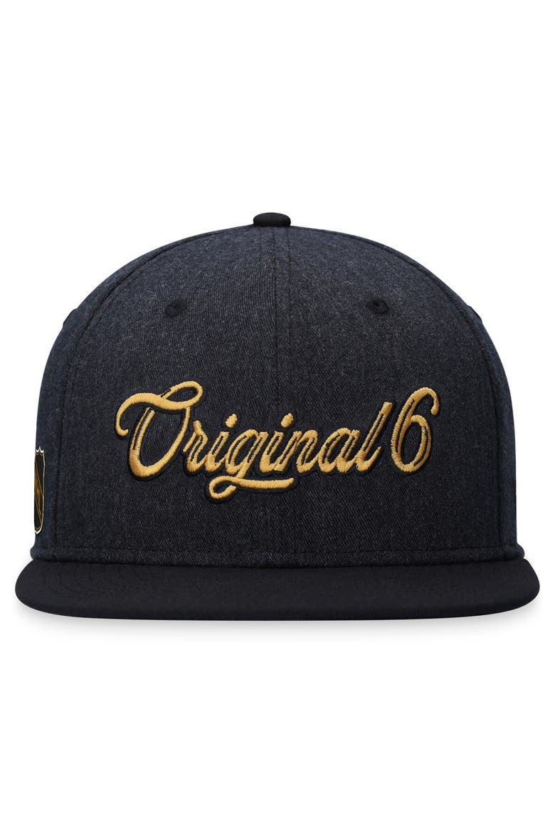 Men's Fanatics Branded  Heather Black NHL Original 6 Script Snapback Hat, Alternate, color, Heather Black