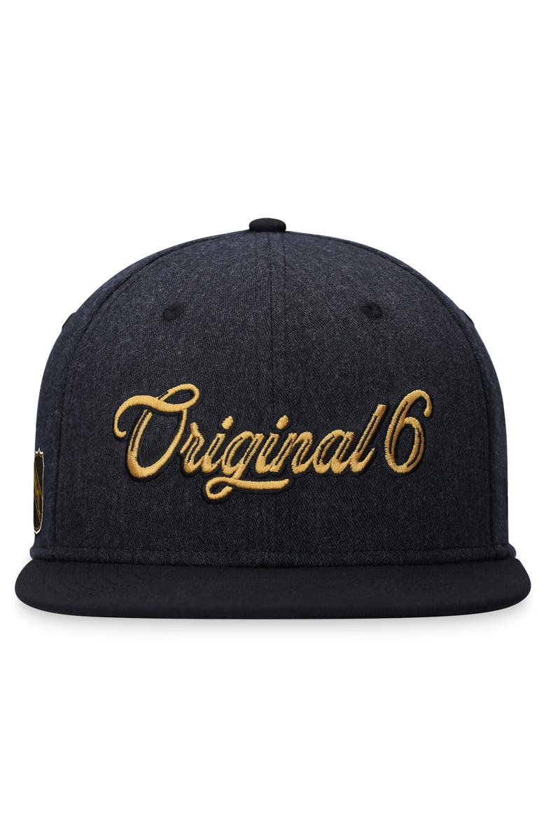 FANATICS Men's Fanatics Branded Heather Black NHL Original 6 Script Snapback Hat, Alternate, color,