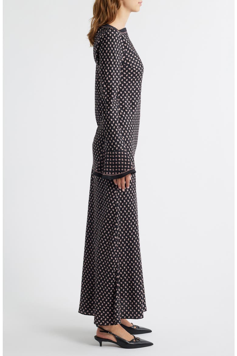 Daniva Long Sleeve Silk Blend Satin Maxi Dress, Alternate, color, CARDINALE FOULARD