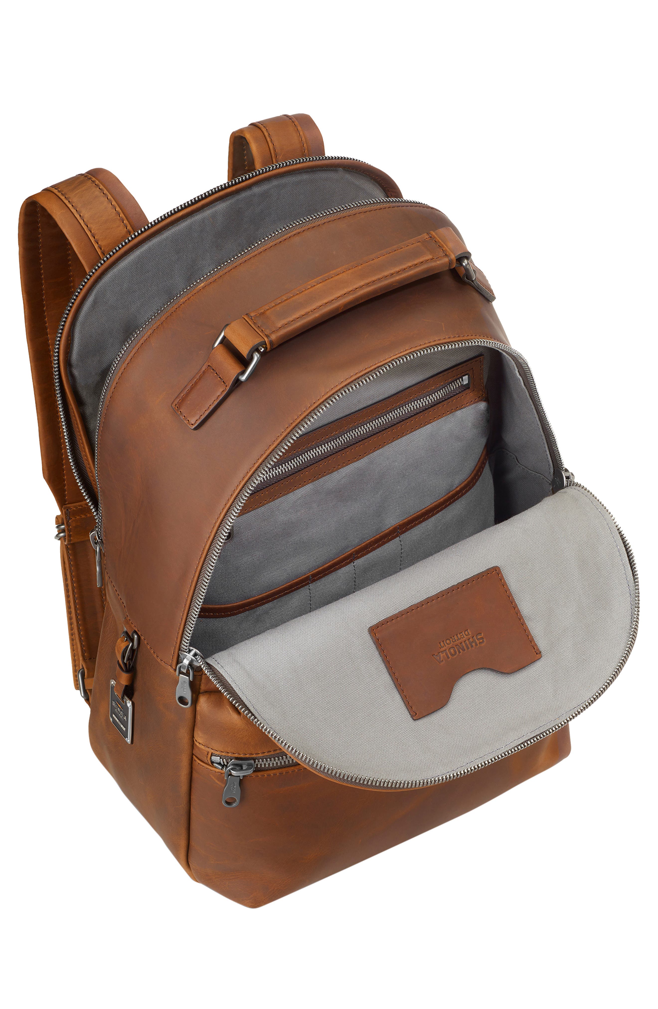 Shinola Runwell Leather Backpack, Alternate, color, Medium Brown
