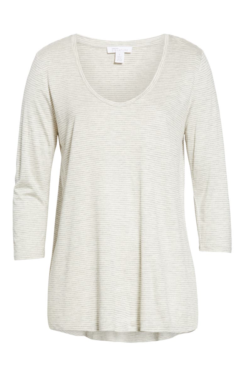 Mini Stripe Tee, Alternate, color, WHITE- GREY MINI STRIPE