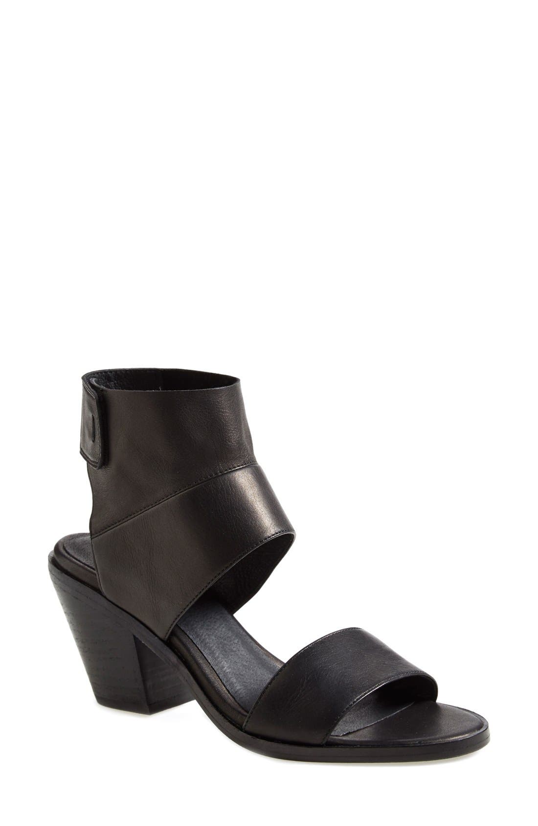 'Art' Tumbled Leather Ankle Cuff Sandal, Main, color, BLACK