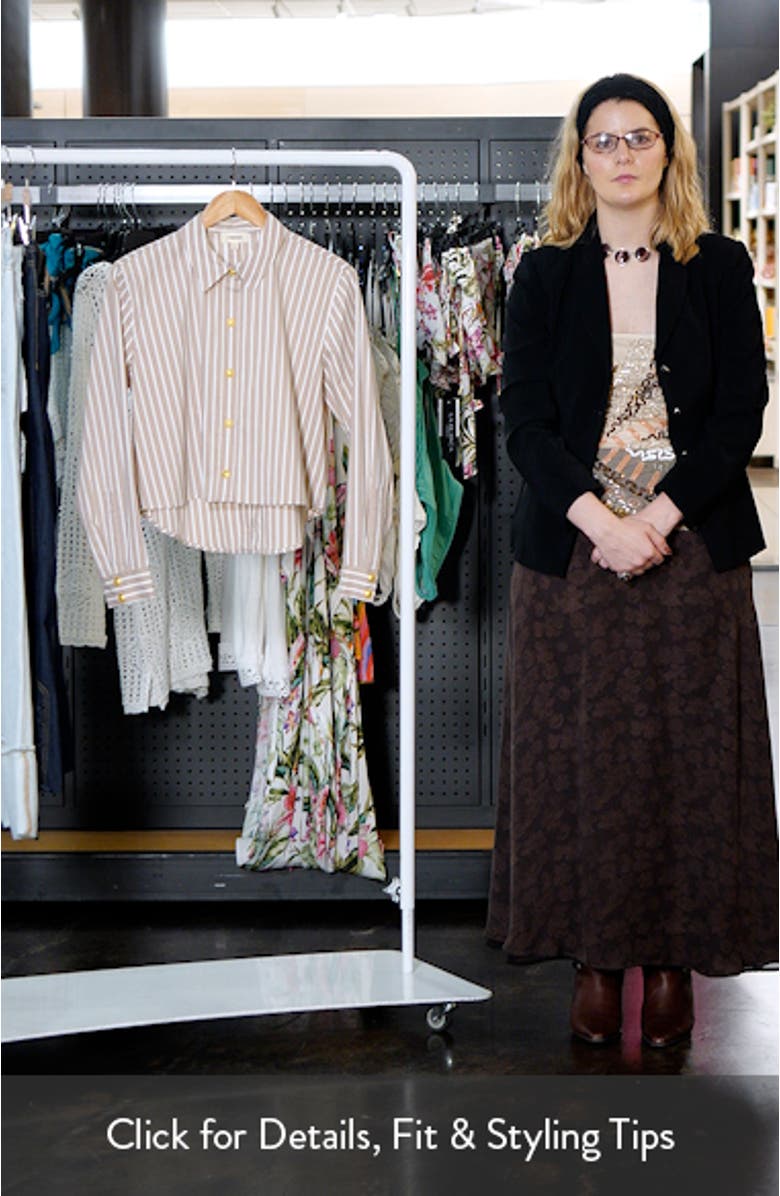 Cosette Stripe High-Low Crop Snap-Up Shirt, sales video thumbnail