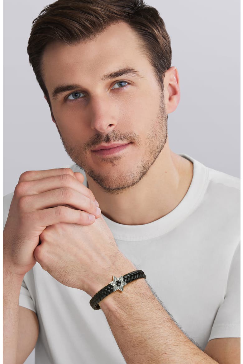 Men's Anthem Star of David Leather Bracelet, Alternate, color, SILVER
