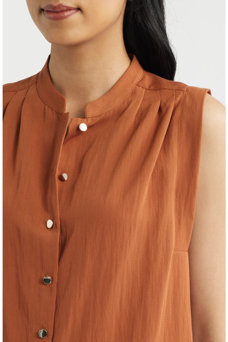 Pleated Sleeveless Button-Up Shirt, Alternate, color, CEDAR SPICE