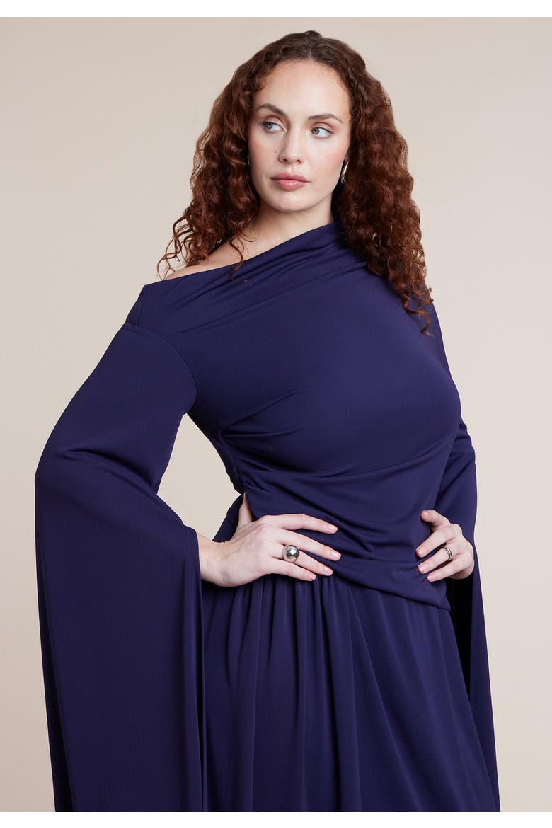 Cape Sleeve Draped Dress, Alternate, color, ECLIPSE