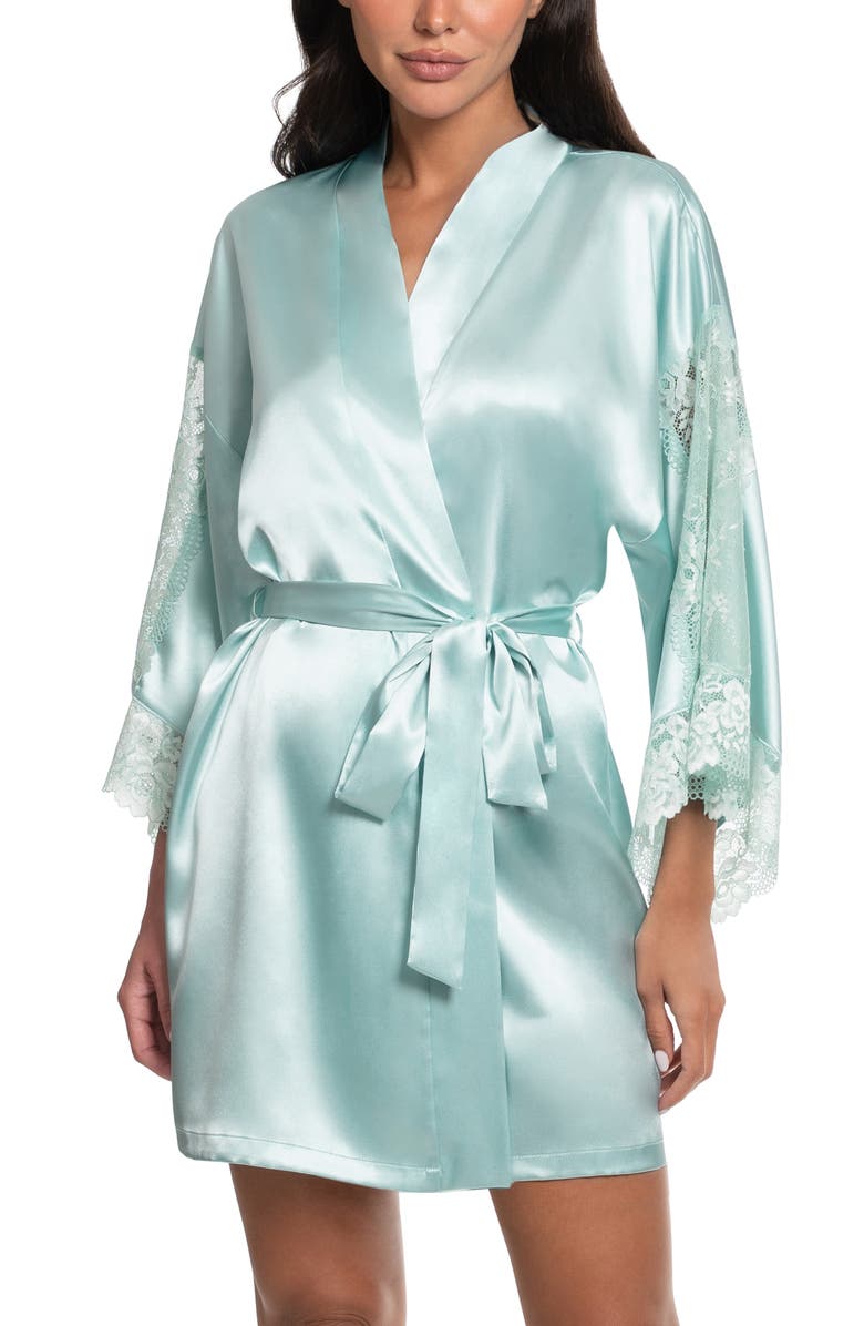 In Bloom by Jonquil Lillie Lace Trim Satin Wrap, Main, color, Pale Turquoise