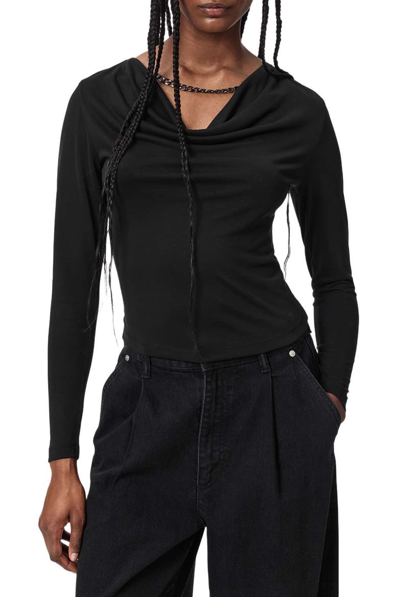 Hallie Long Sleeve Cowl Neck Top, Main, color, BLACK