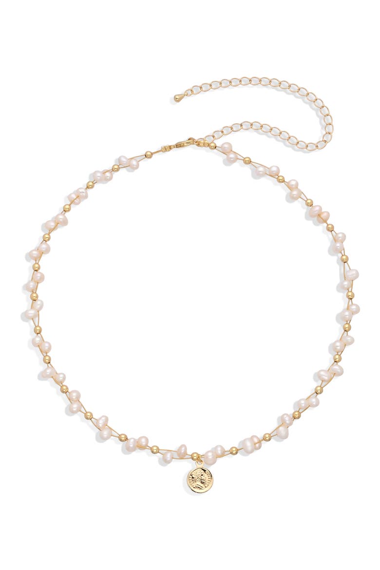 Elodie Freshwater Pearl Coin Pendant Necklace, Alternate, color, GOLD