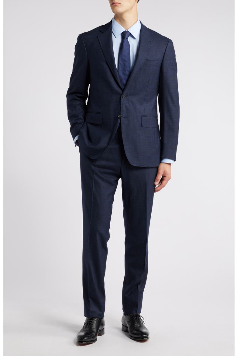 Kei Trim Fit Plaid Stretch Wool Suit, Main, color, NAVY
