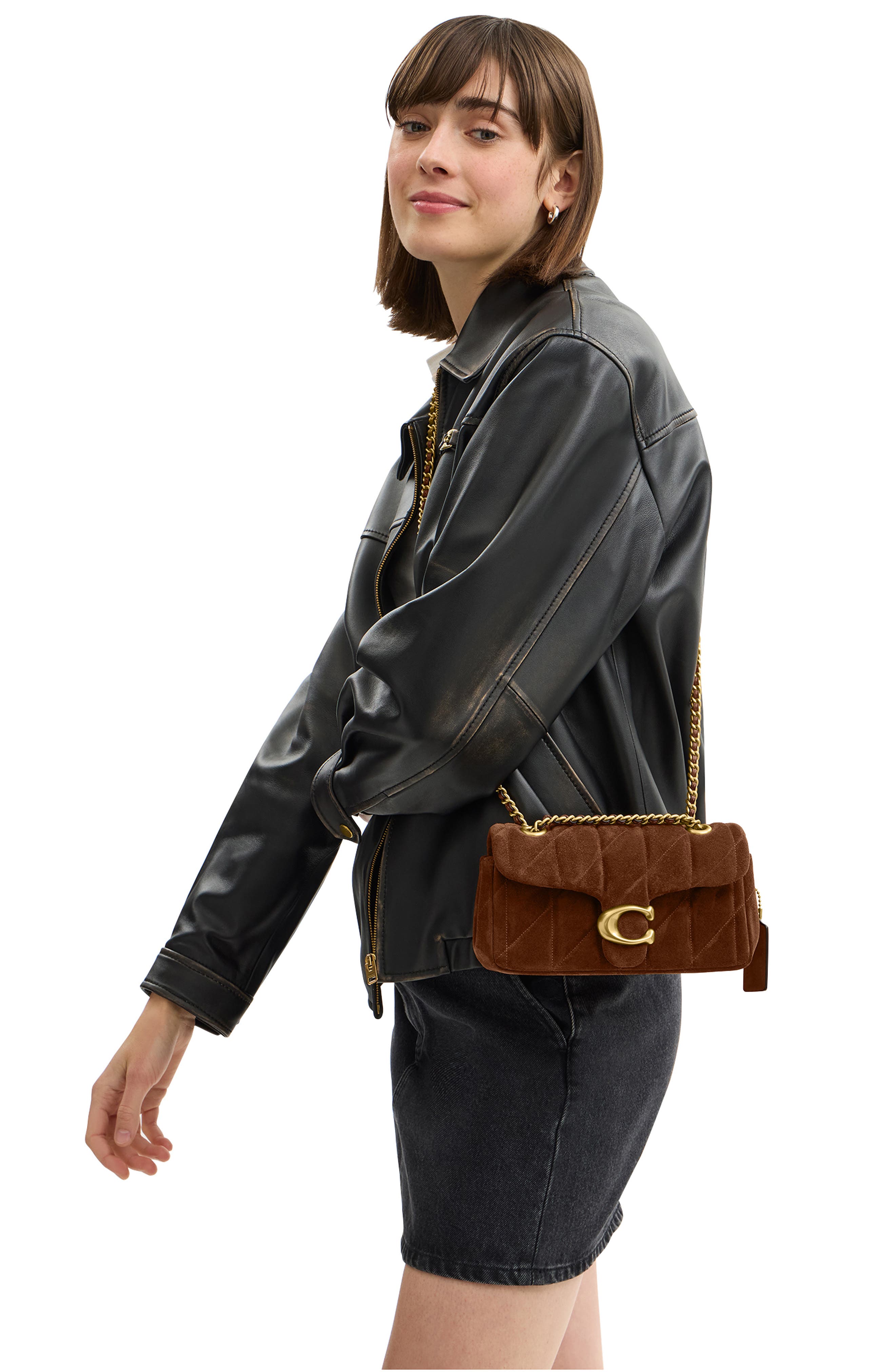 COACH Tabby 20 Quilted Suede Shoulder Bag with Chain, Alternate, color, B4/Warm Brown