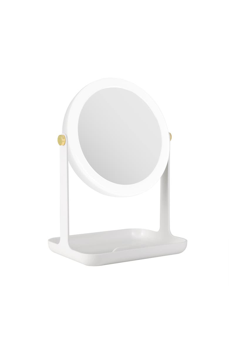 Back-to-School Lighted Makeup Mirror with Accessory Tray & Phone Holder, Main, color, White