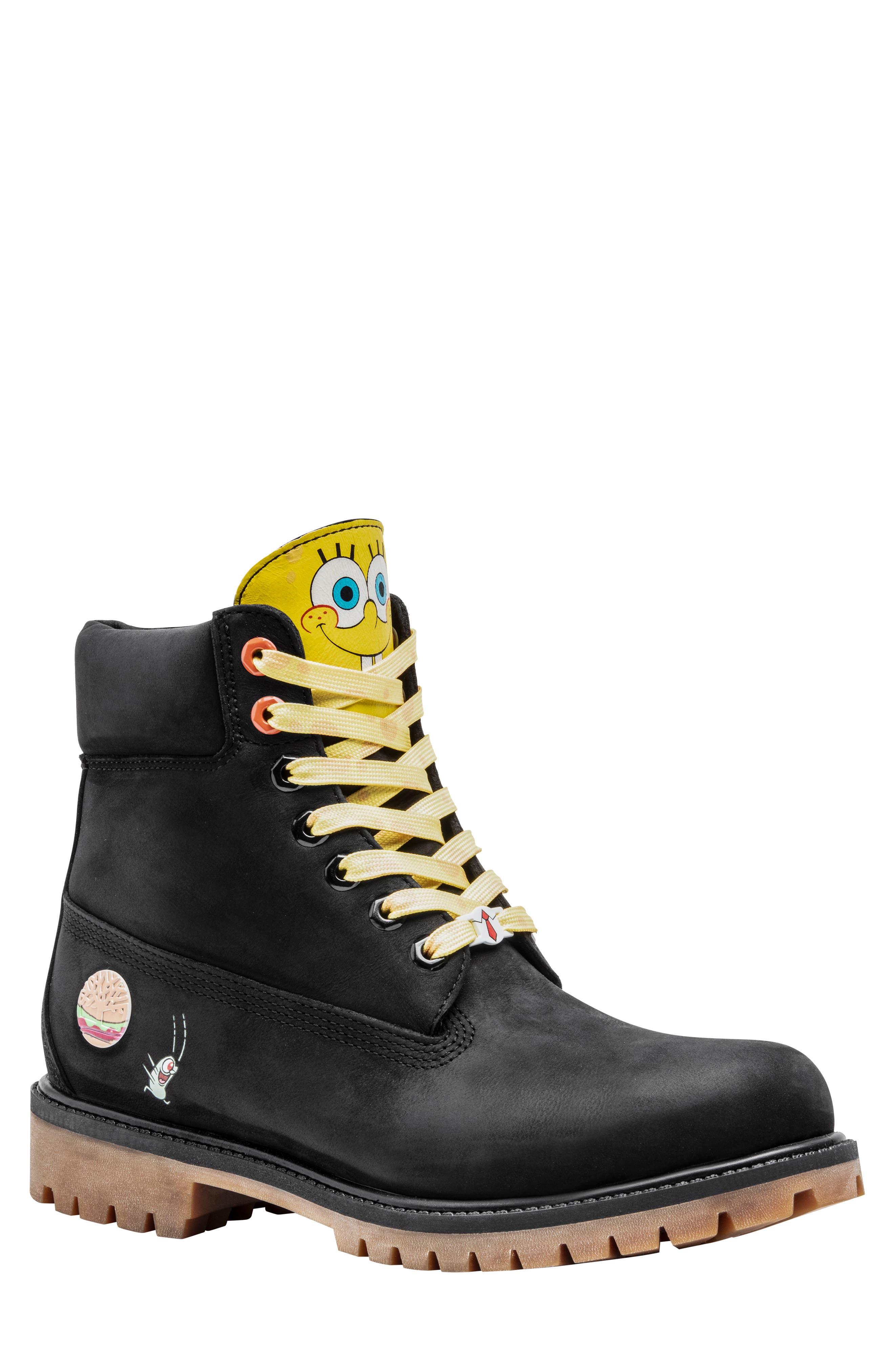 SpongeBob Waterproof Plain Toe Boot, Main, color, BLACK NUBUCK