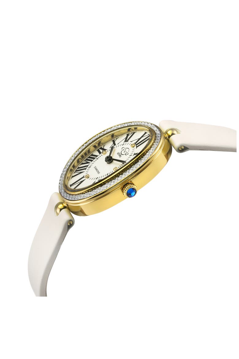 Piazza Navona Diamond Dial Leather Strap Watch, 29mm x 38mm, Alternate, color, WHITE