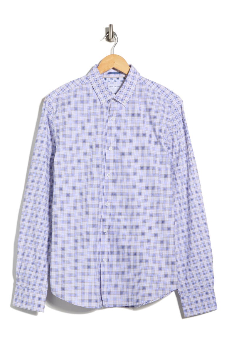 Gingham Print Performance Button-Down Shirt, Alternate, color, WHITE