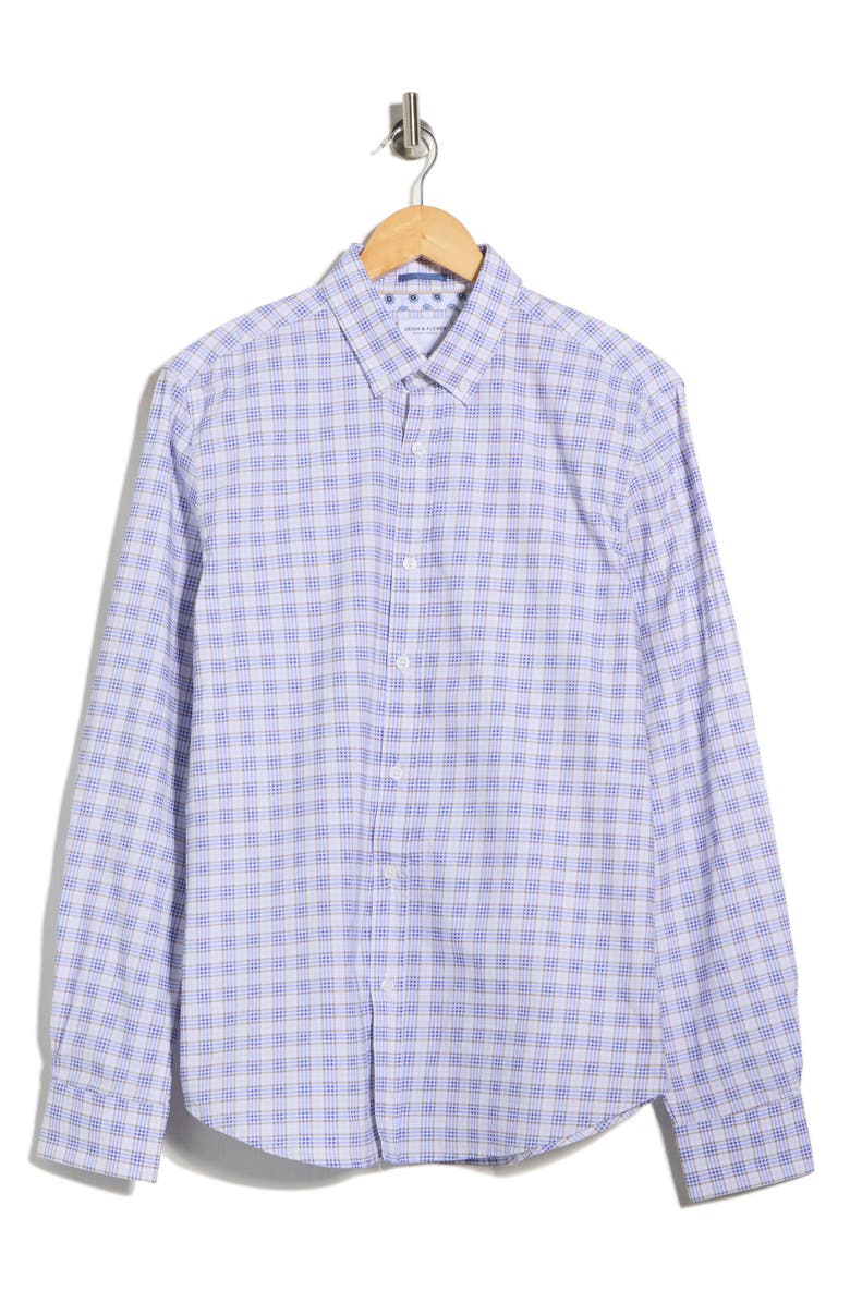 DENIM AND FLOWER Gingham Print Performance Button-Down Shirt, Alternate, color, White