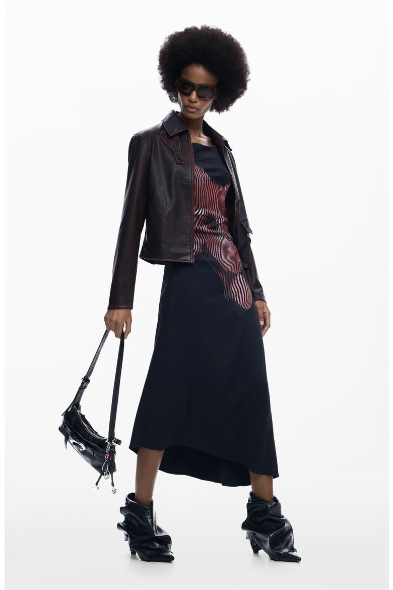 Placed Floral Long Sleeve Dress, Alternate, color, BLACK