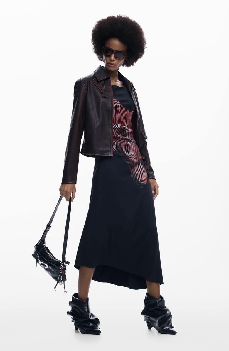 Desigual Placed Floral Long Sleeve Dress, Alternate, color, Black