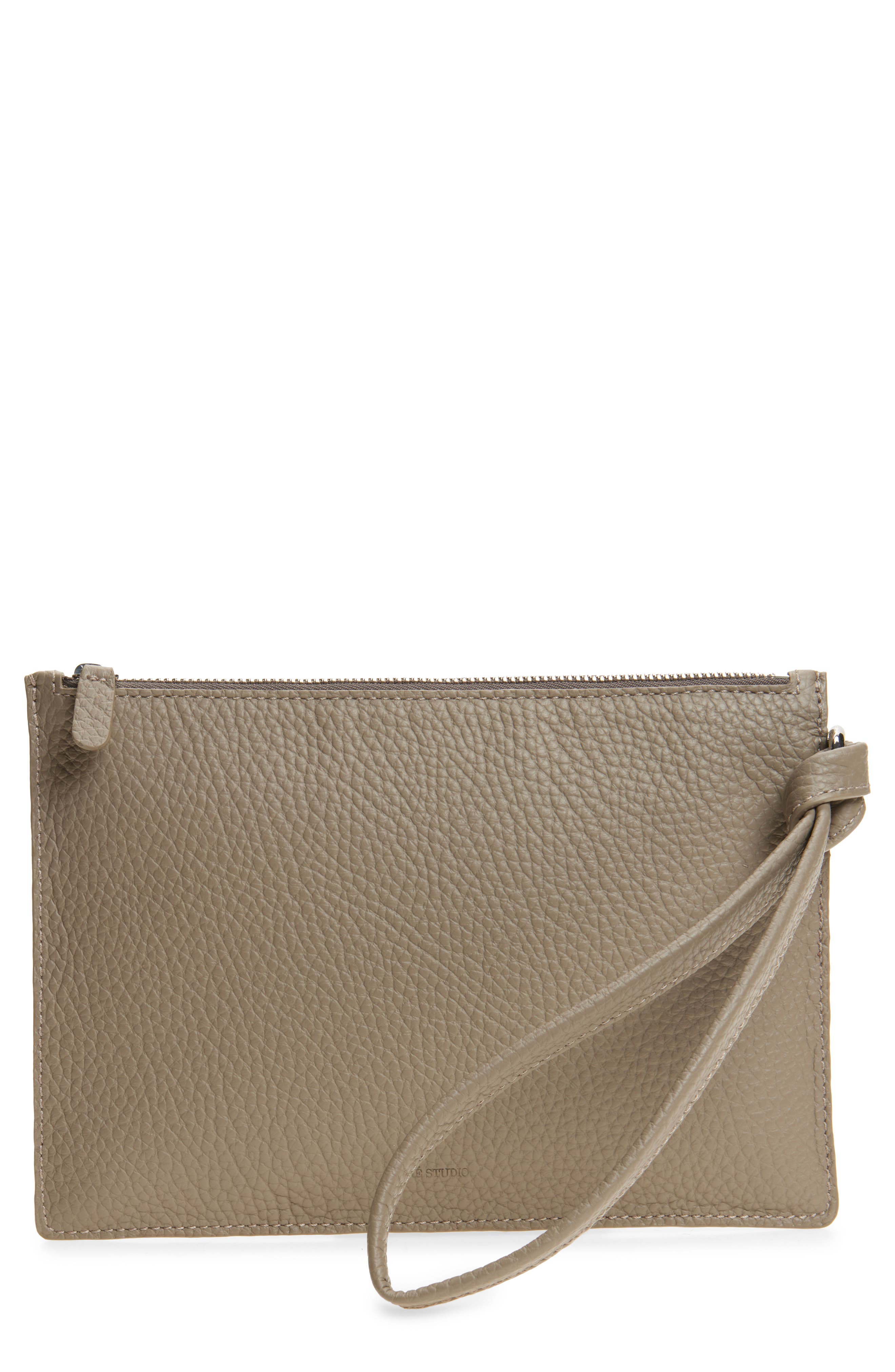 Lié Studio The Charlie Leather Clutch, Main, color, Beige Grosgrain