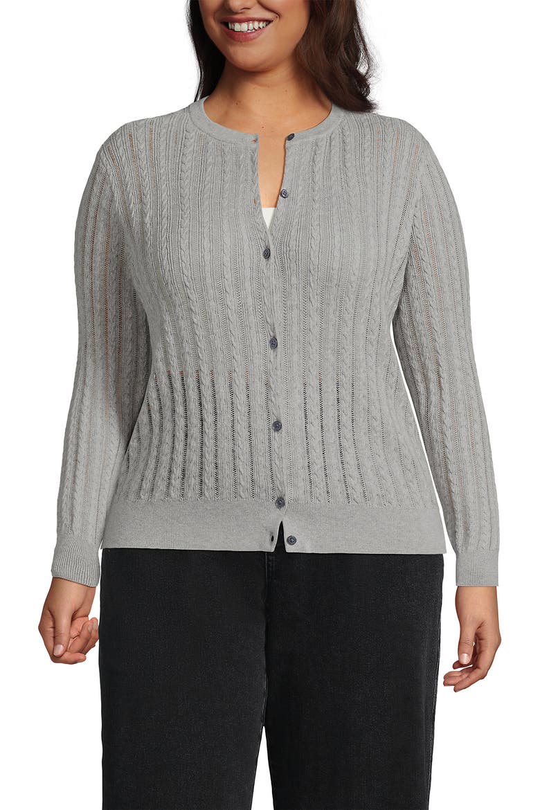 Cotton Pointelle Modern Cardigan Sweater, Main, color, Gray Heather