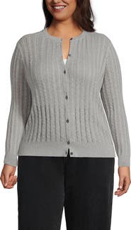 Lands' End Plus Size Cotton Pointelle Modern Cardigan Sweater