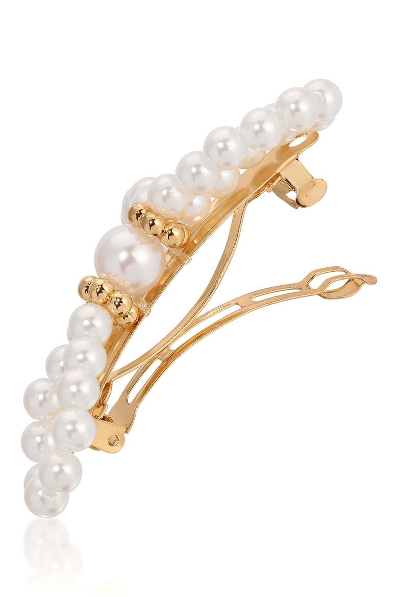 Aurora Faux Pearl Barrette, Alternate, color, GOLD